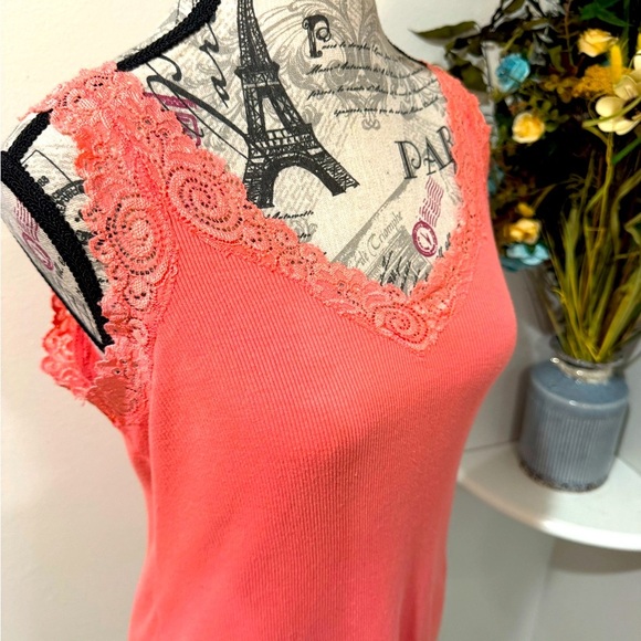 August Silk Cotton Orange Lace Trim Tank Top size Large - Picture 6 of 9